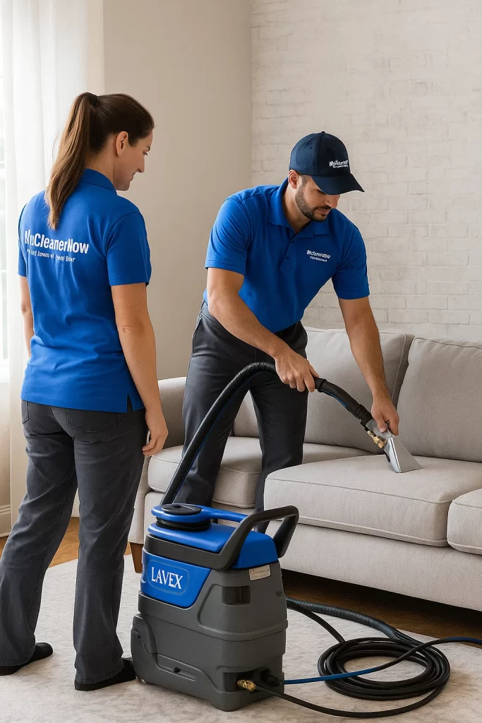 Professional upholstery cleaning by an Angelo's Hard Floor & Duct Cleaning team member