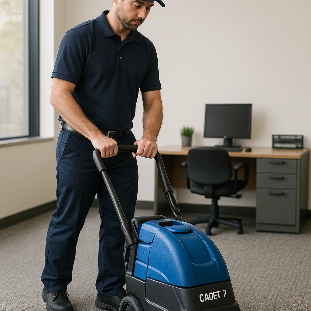 Technician treating a pet odor area with specialized solutions
