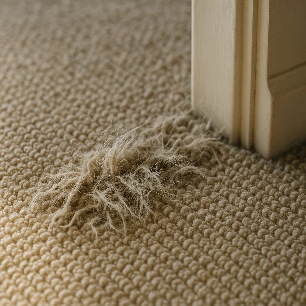 Cat scratch damage with pulled loops near doorway