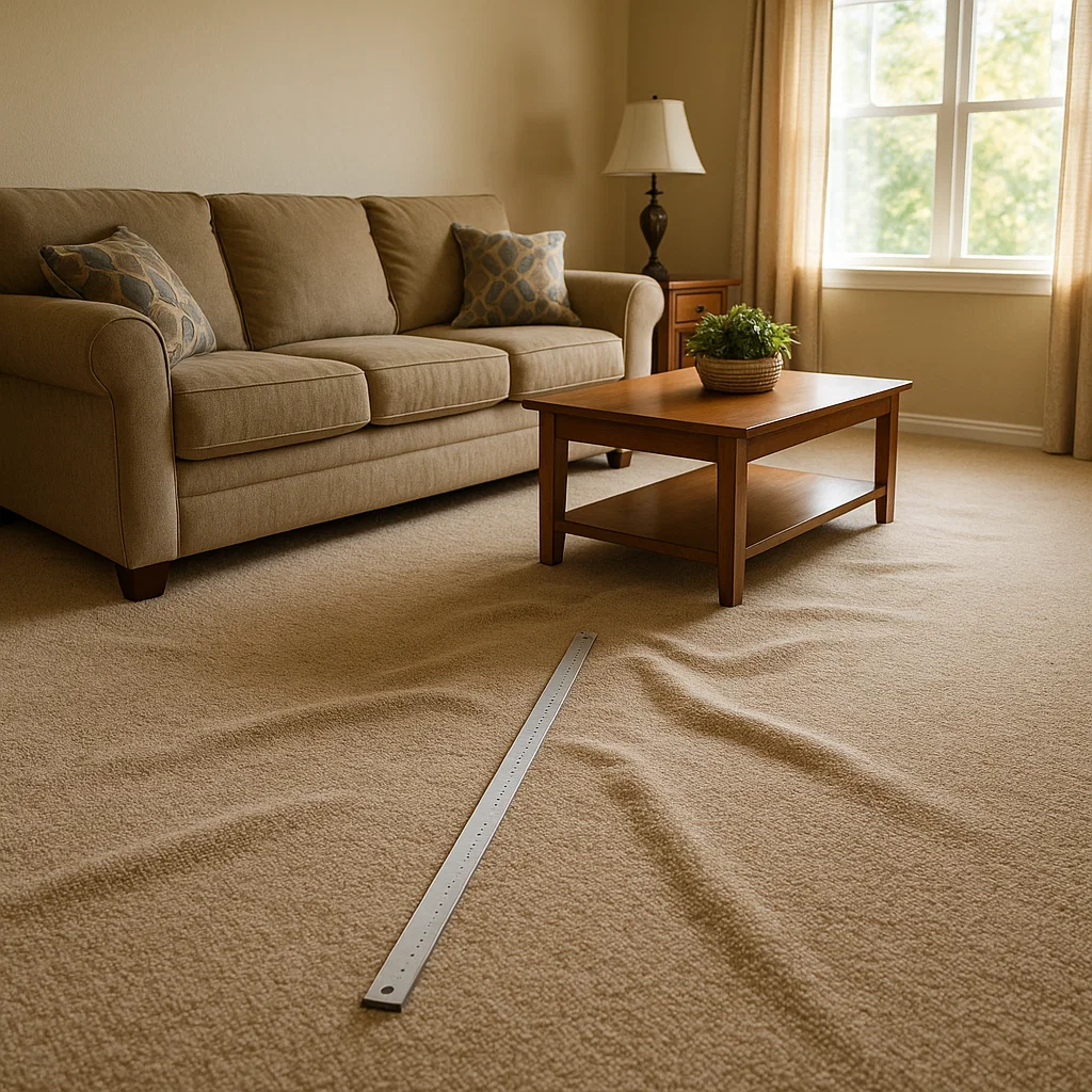 Living room carpet showing ripples across the traffic lane