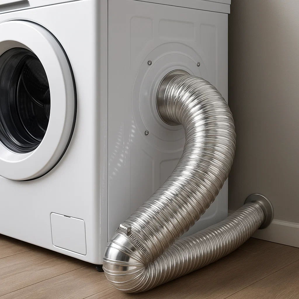 Shiny, freshly cleaned dryer vent duct properly connected