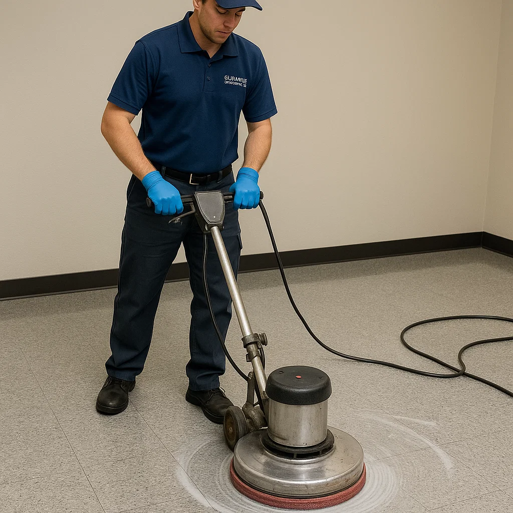 Before and after composite floor cleaning — rental office