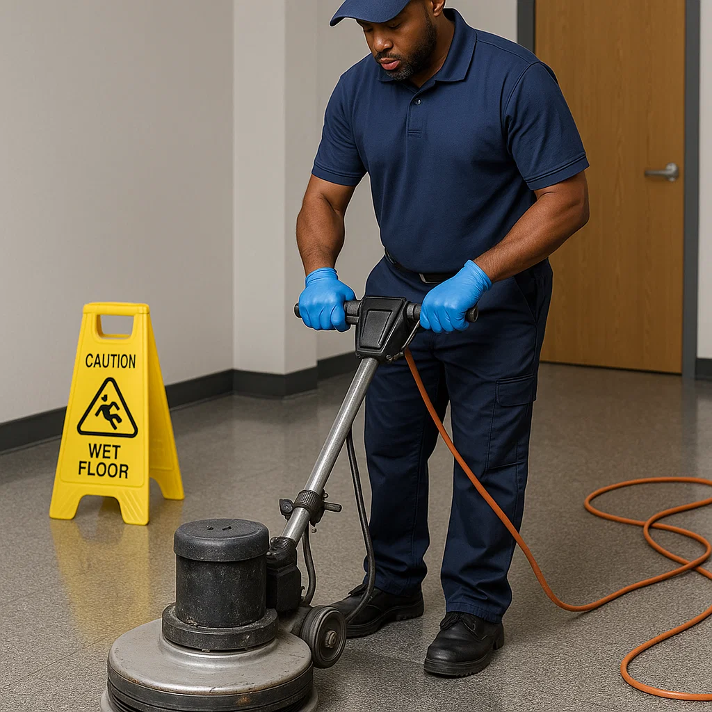 Before and after composite floor cleaning — medical clinic