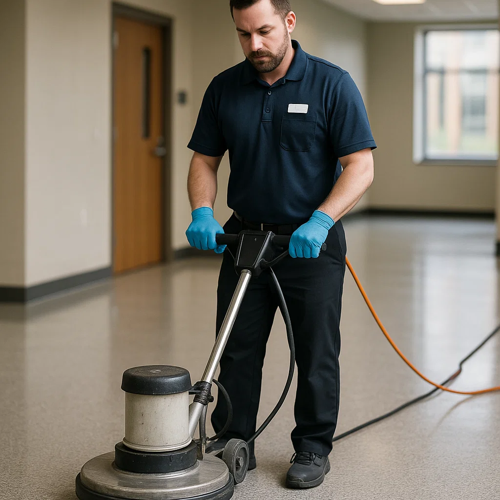 Before and after composite floor cleaning — retail aisle