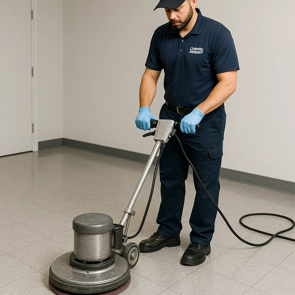 Before and after composite floor cleaning — church lobby
