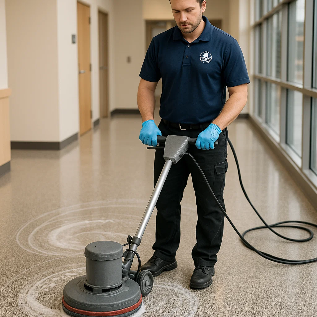 Before and after composite floor cleaning — daycare center
