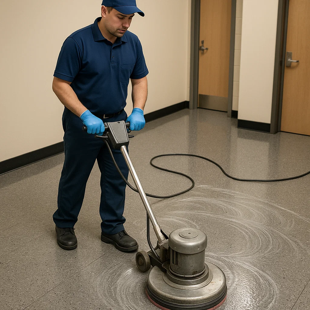 Before and after composite floor cleaning — bank lobby