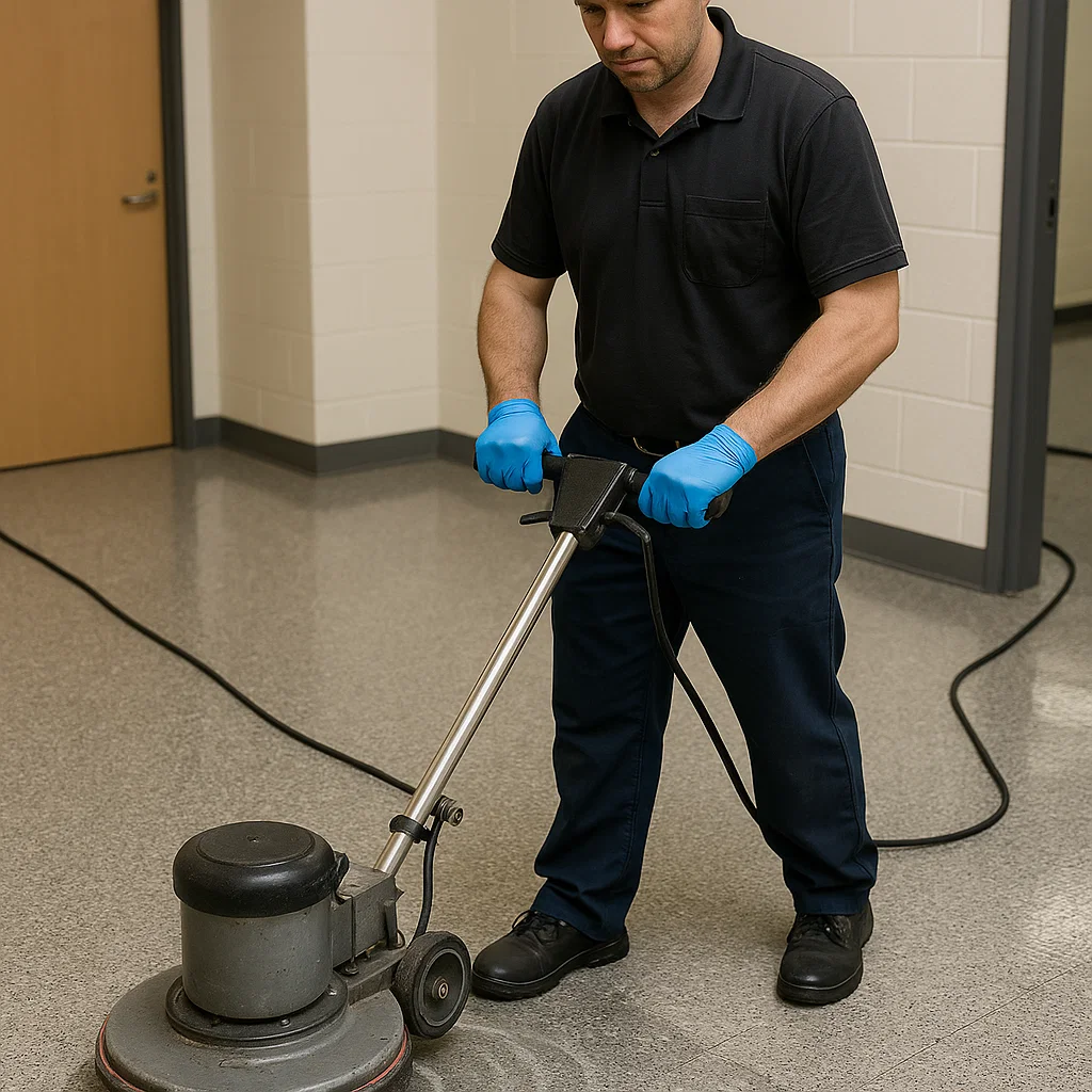 Retail aisle scrubbed and rinsed for clarity