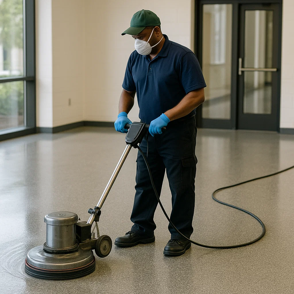 Before and after composite floor cleaning — municipal office
