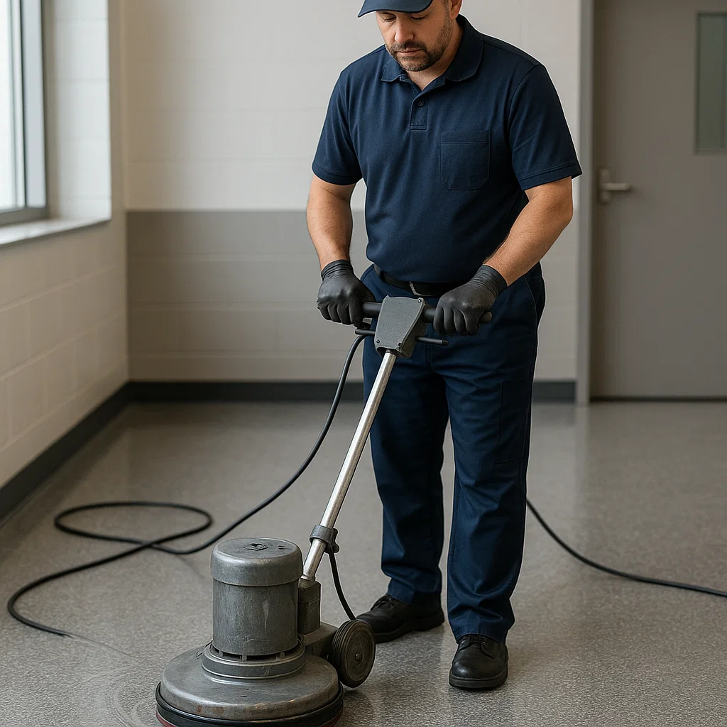 Multi-pass scrub removing scuffs and shoe marks
