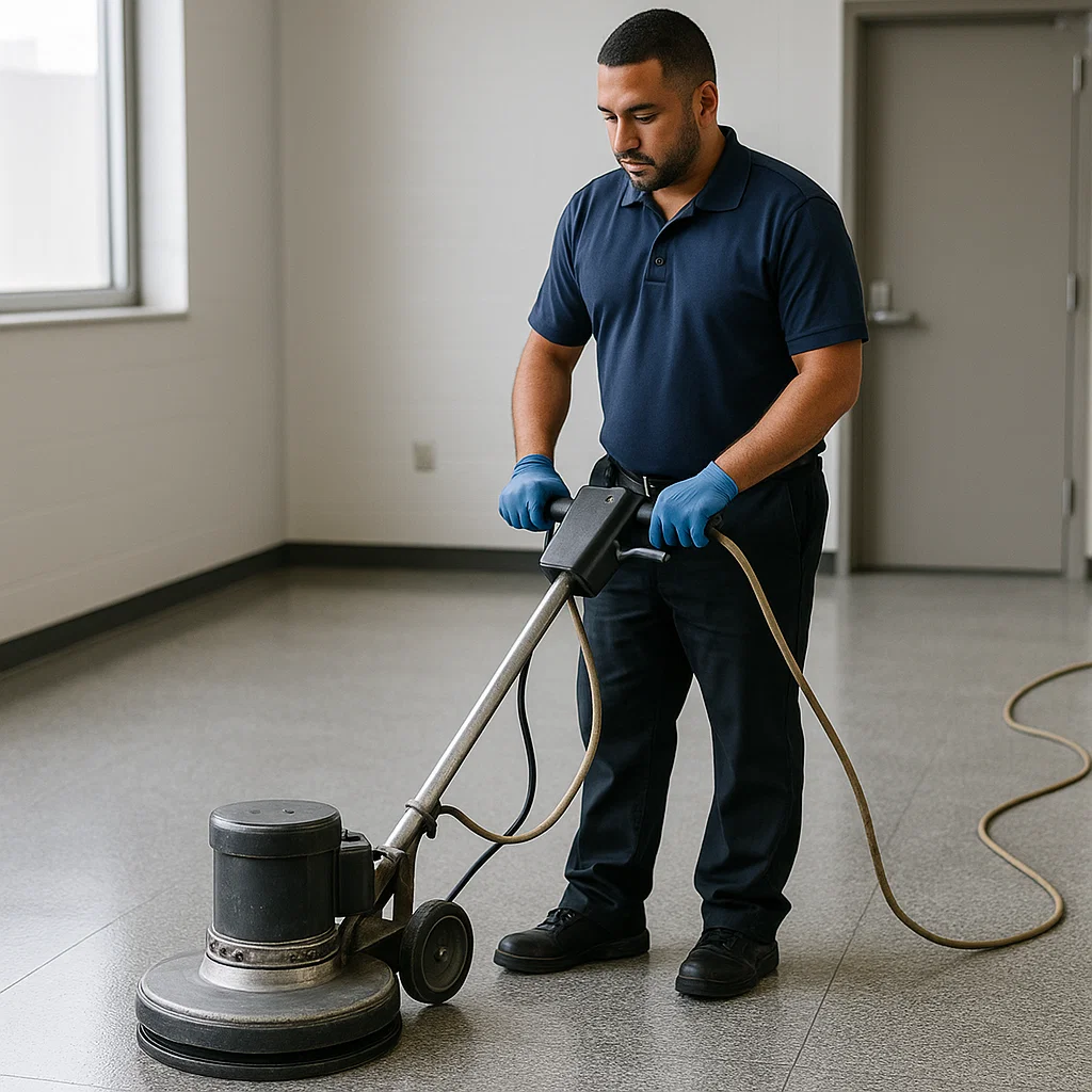 Before and after composite floor cleaning — office lobby