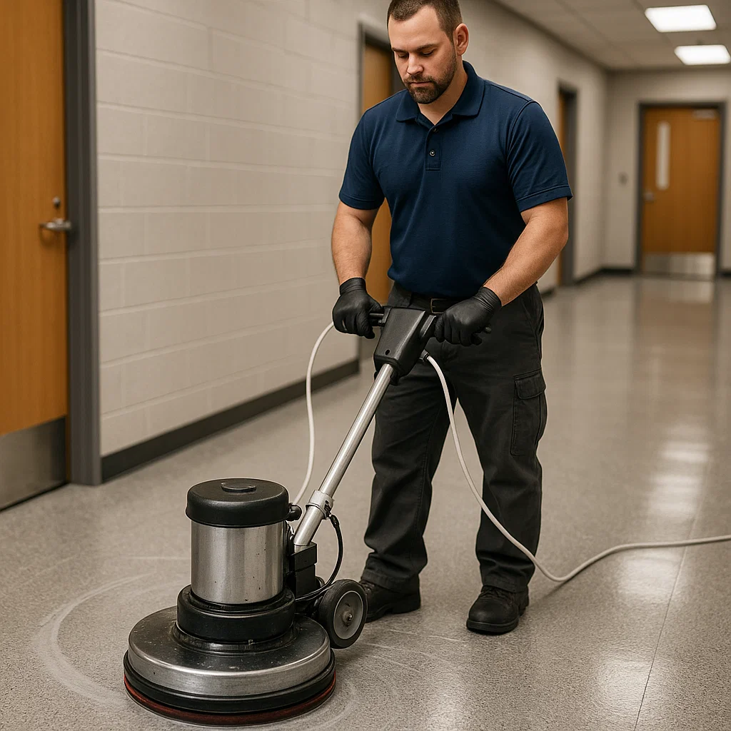 Before and after composite floor cleaning — classroom wing