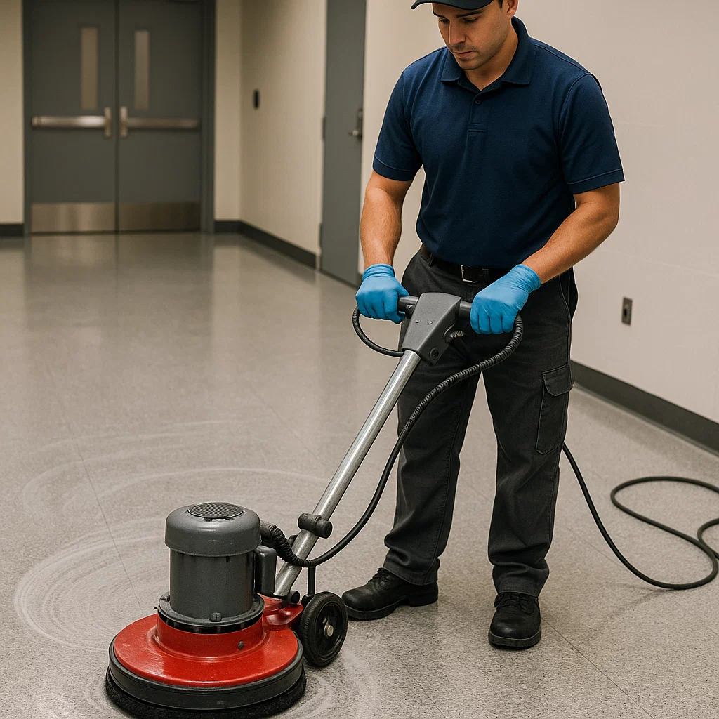 Before and after composite floor cleaning — airport office