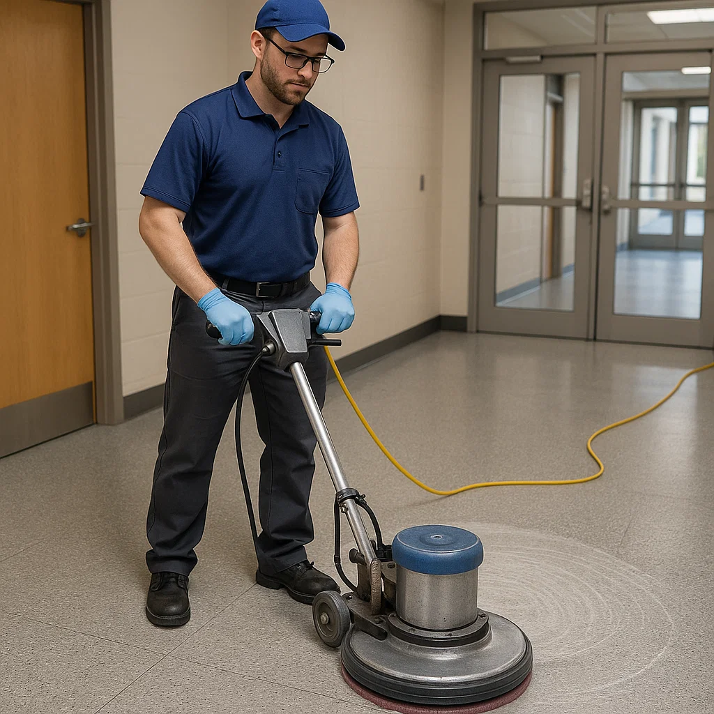 Worker performing final buff on vinyl composite