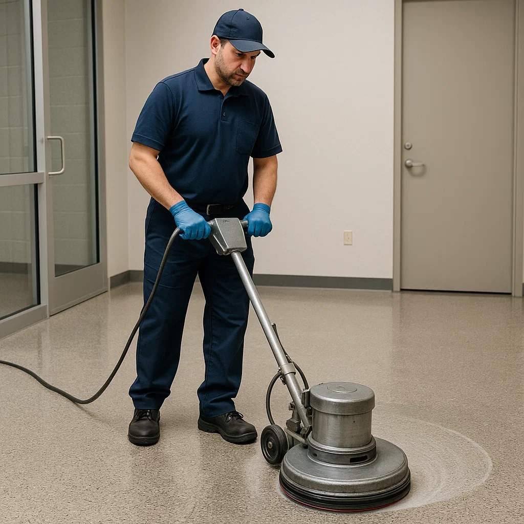 Before and after composite floor cleaning — conference space