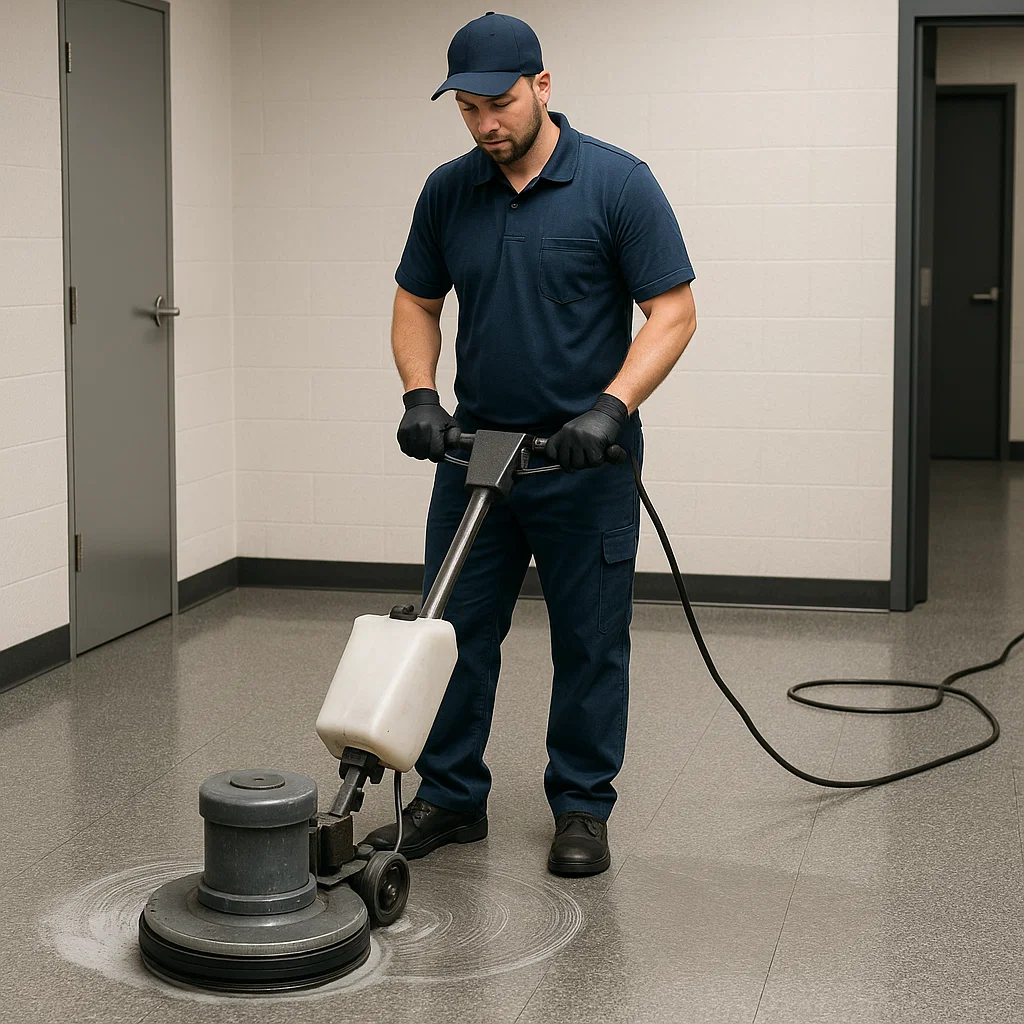 Before and after composite floor cleaning — supermarket aisle