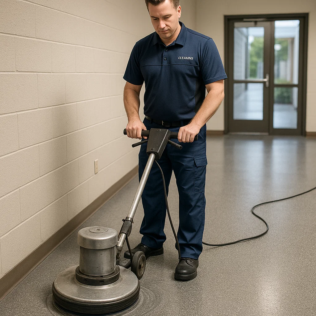 Before and after composite floor cleaning — pharmacy floor