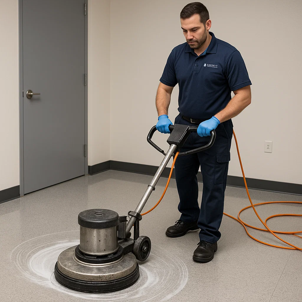 Before and after composite floor cleaning — fitness studio