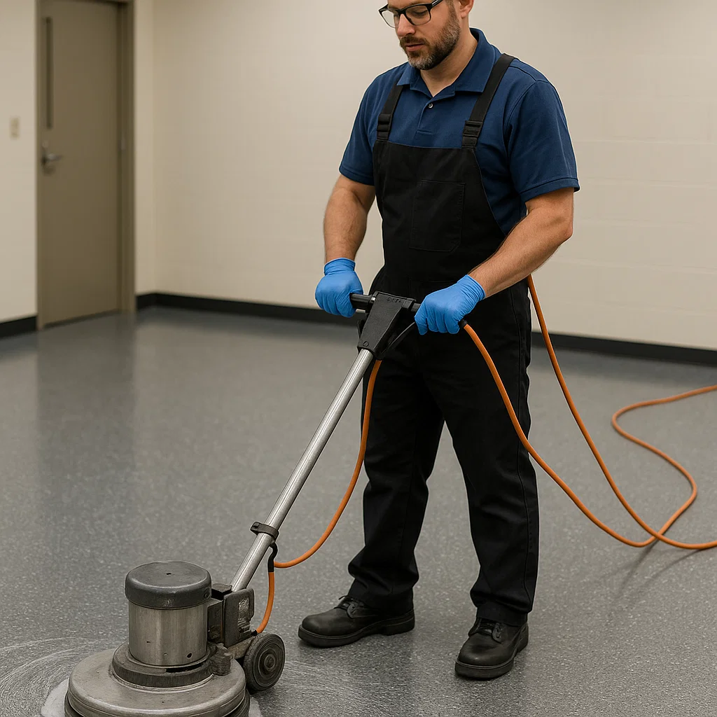 Before and after composite floor cleaning — recreation center