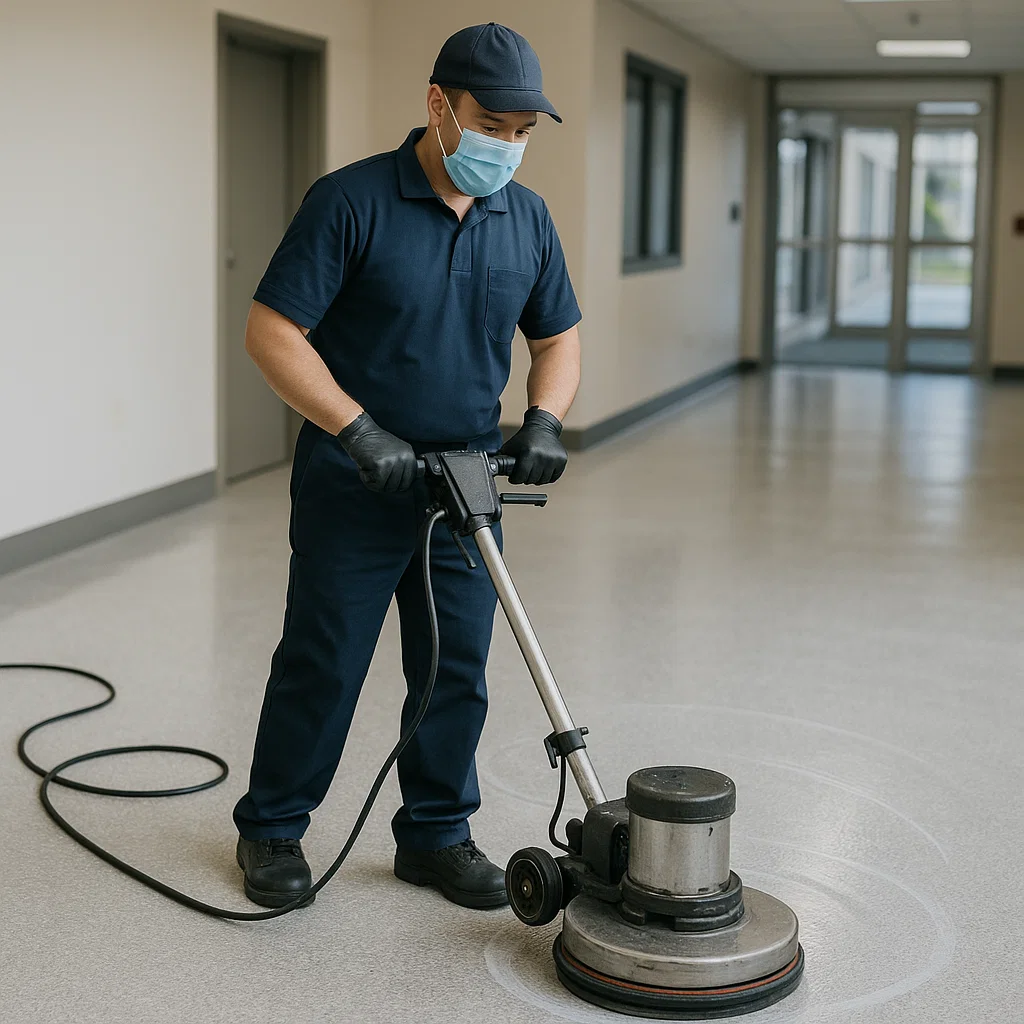 Before and after composite floor cleaning — corporate lobby