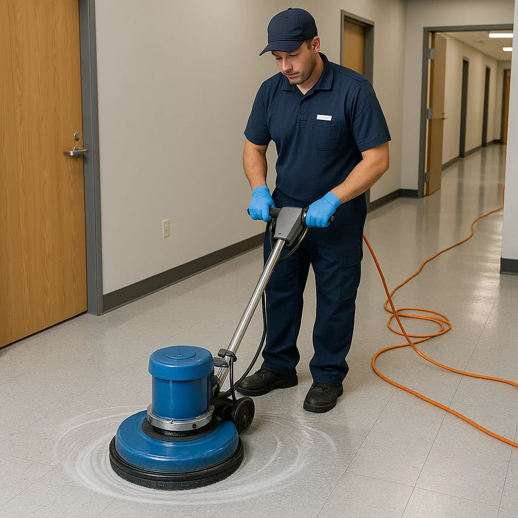 Before and after composite floor cleaning — leasing office