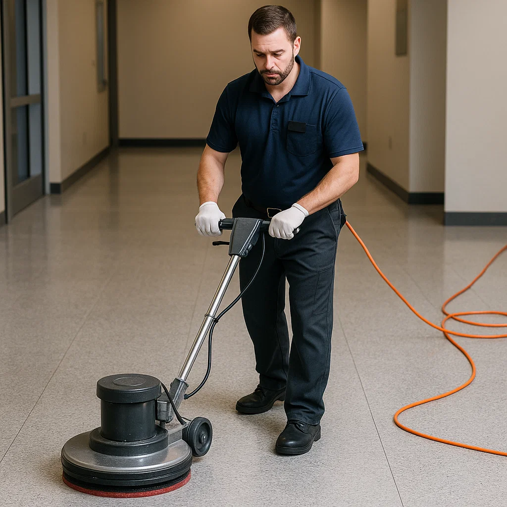Technician inspecting completed vinyl section