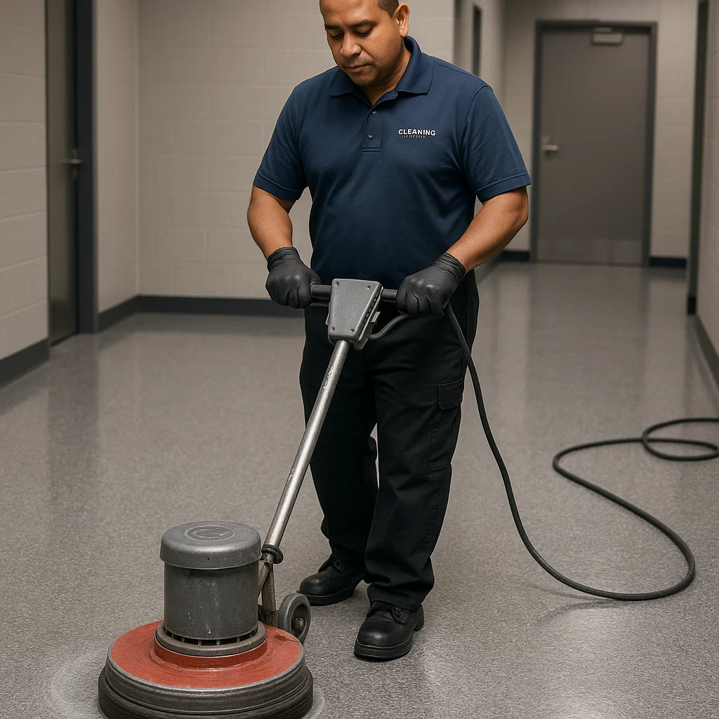 Before and after composite floor cleaning — entry vestibule
