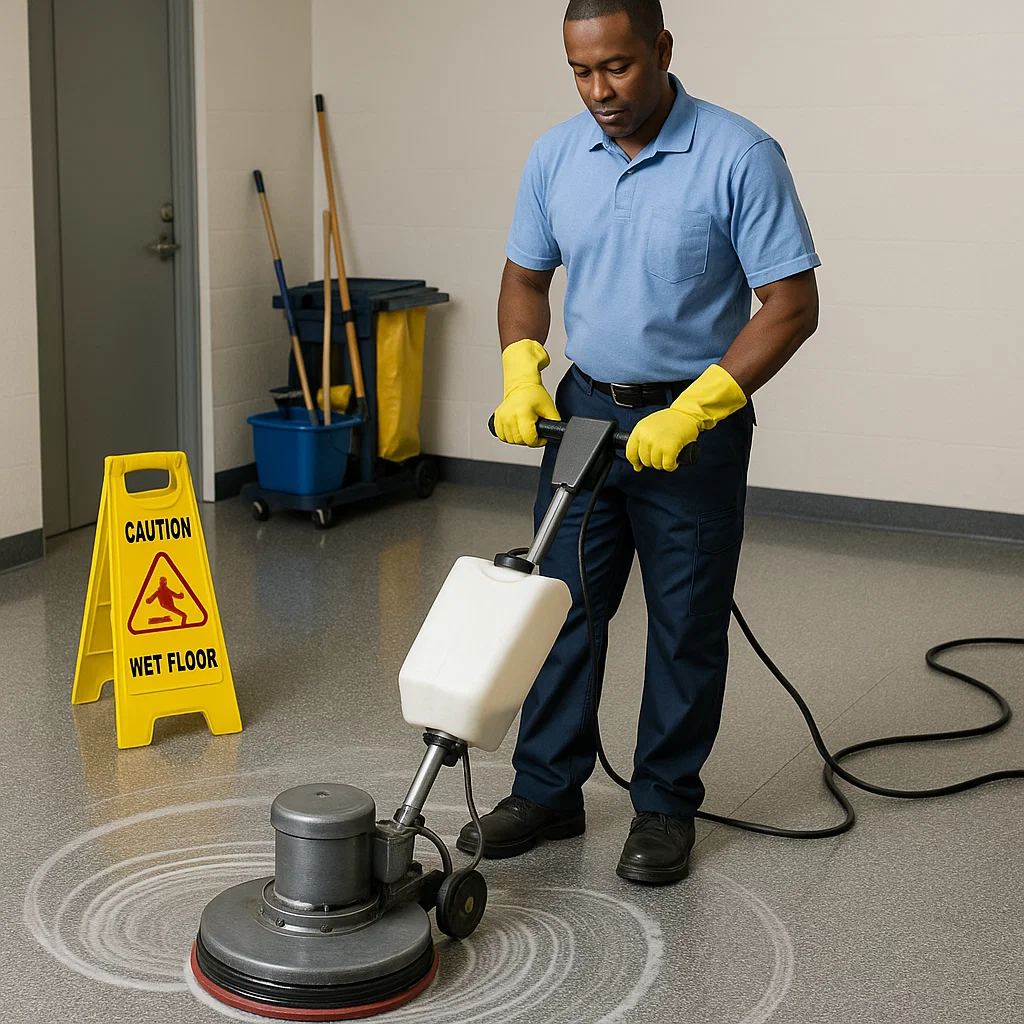 Operator inspecting uniform finish sheen