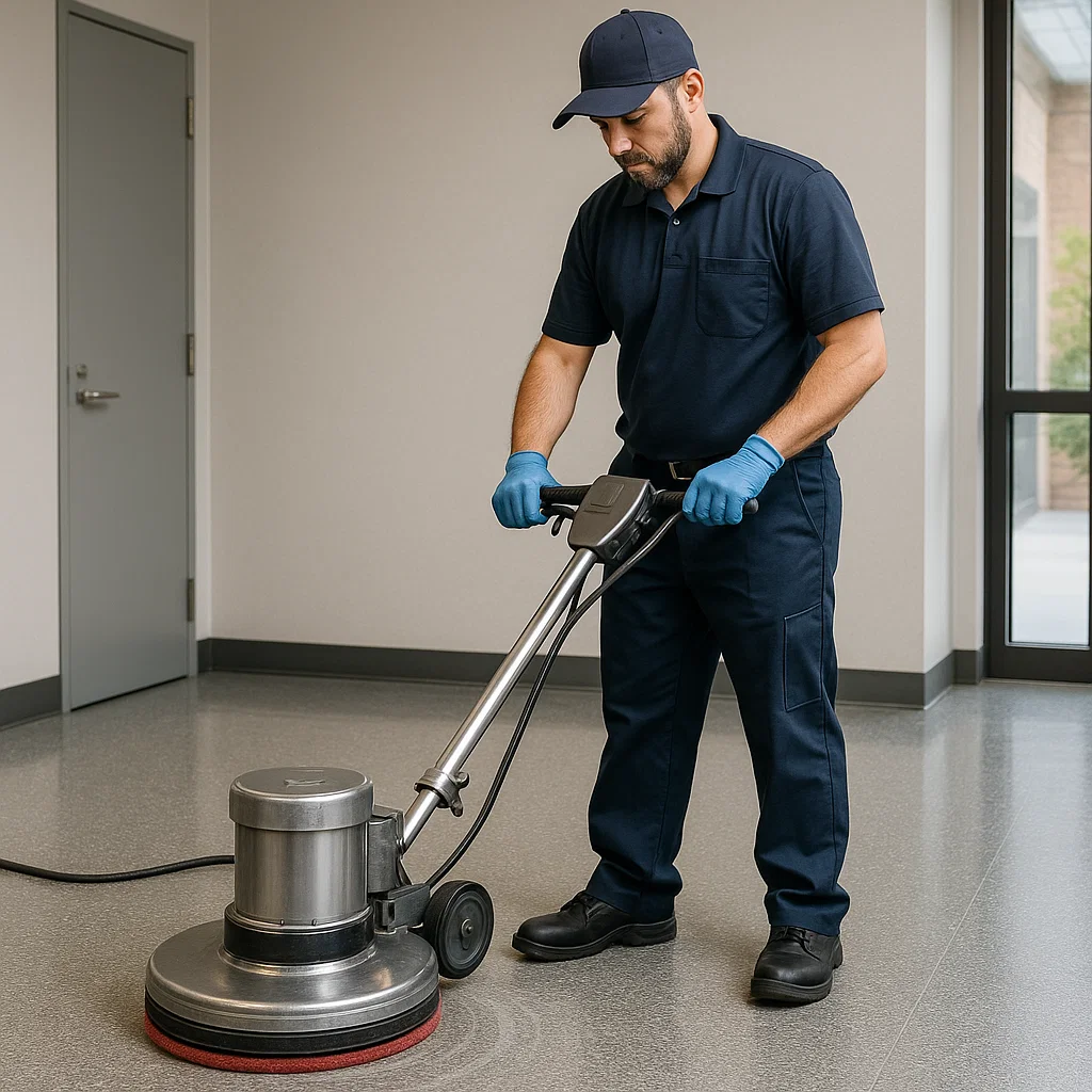 Worker cleaning equipment after job