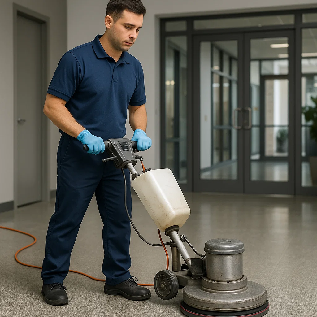 Before and after composite floor cleaning — loading lobby