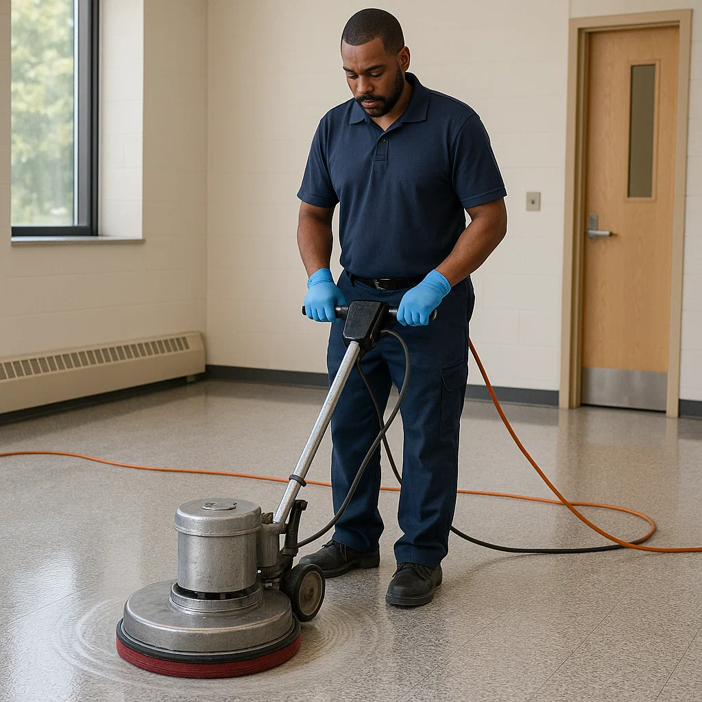 Cleaner applying final coat of finish