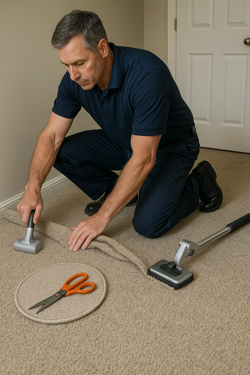 On-site carpet repair professionals at Angelos Hard Floor and Duct Cleaning