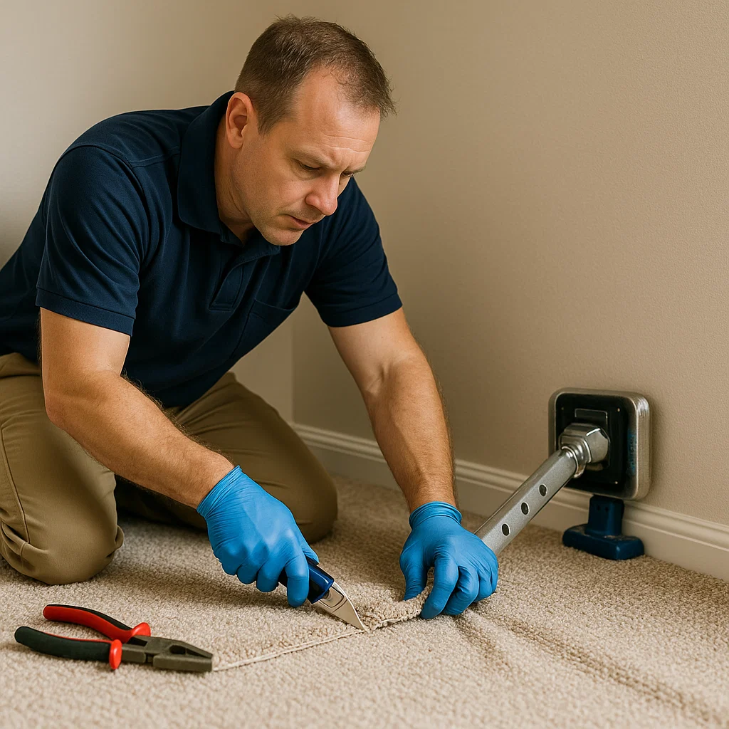 On-site carpet repair experts at Angelos Hard Floor & Duct Cleaning