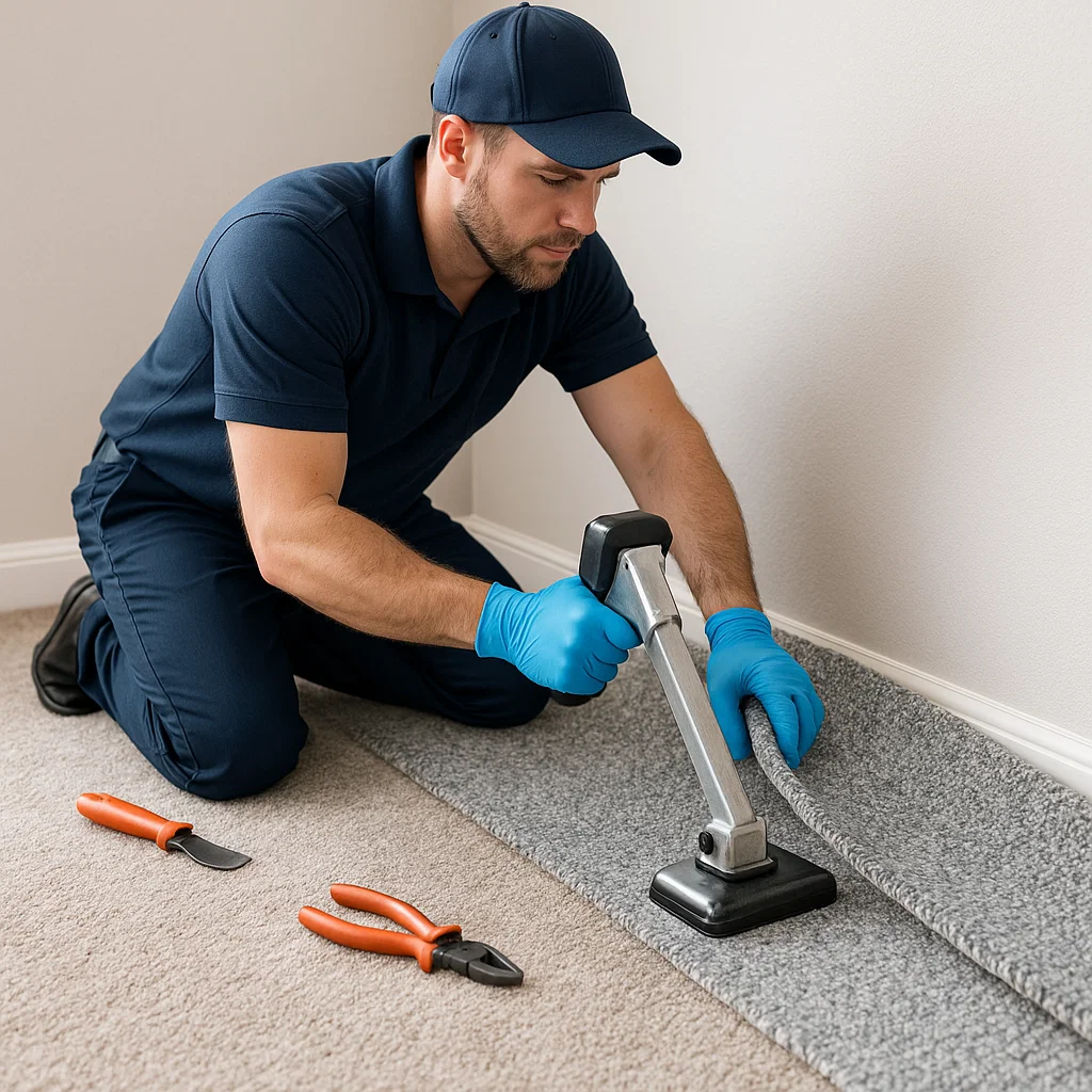 Carpet repair professionals at Angelos Hard Floor & Duct Cleaning
