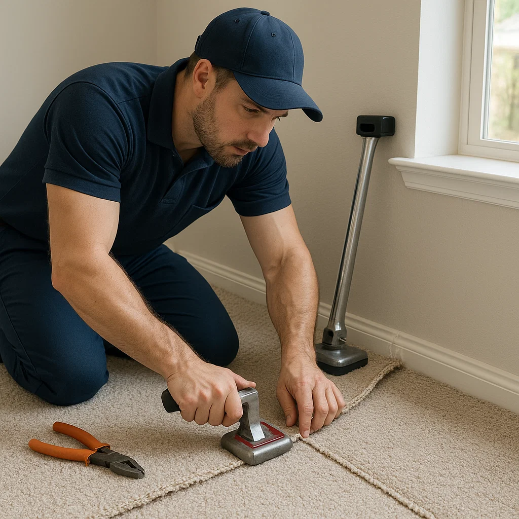 Professional carpet repair professionals at Angelos Hard Floor & Duct Cleaning