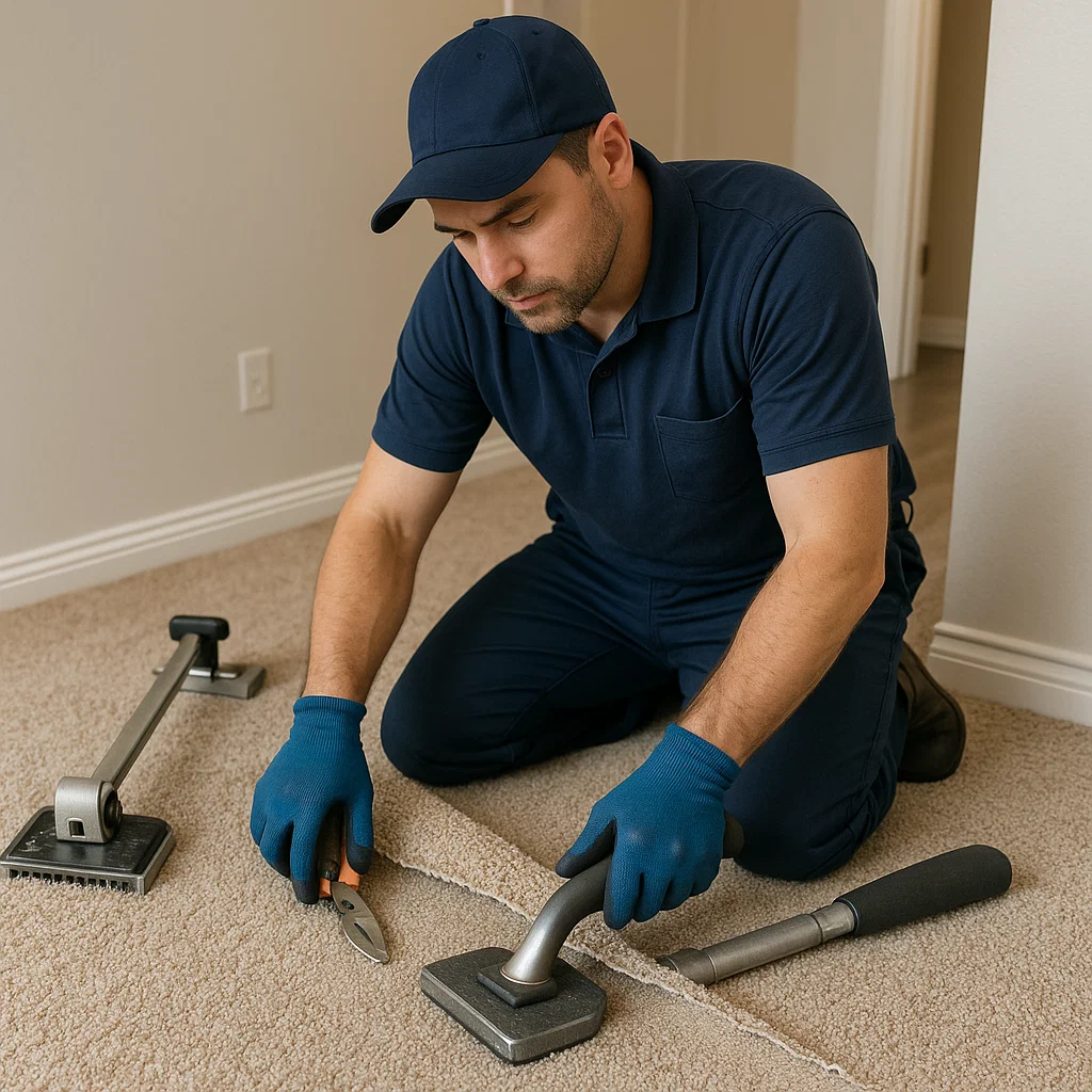 Comprehensive carpet repair professionals at Angelos Hard Floor & Duct Cleaning