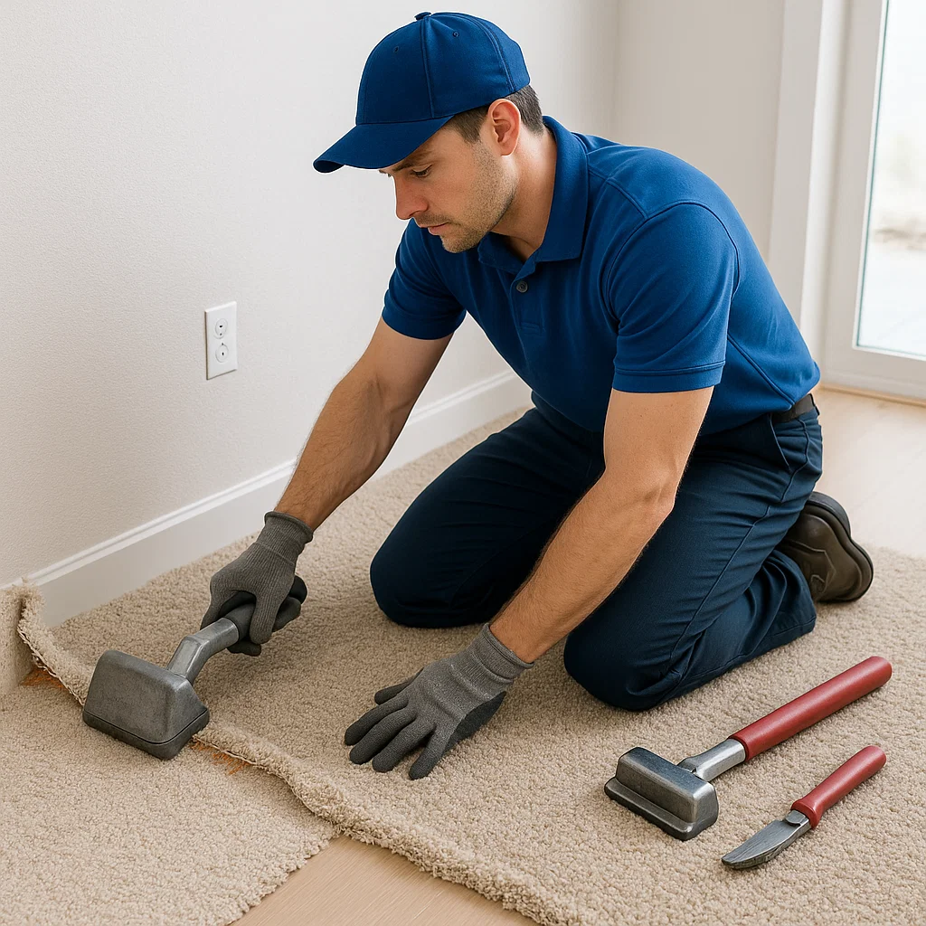 On-site carpet repair professionals at Angelos Hard Floor & Duct Cleaning