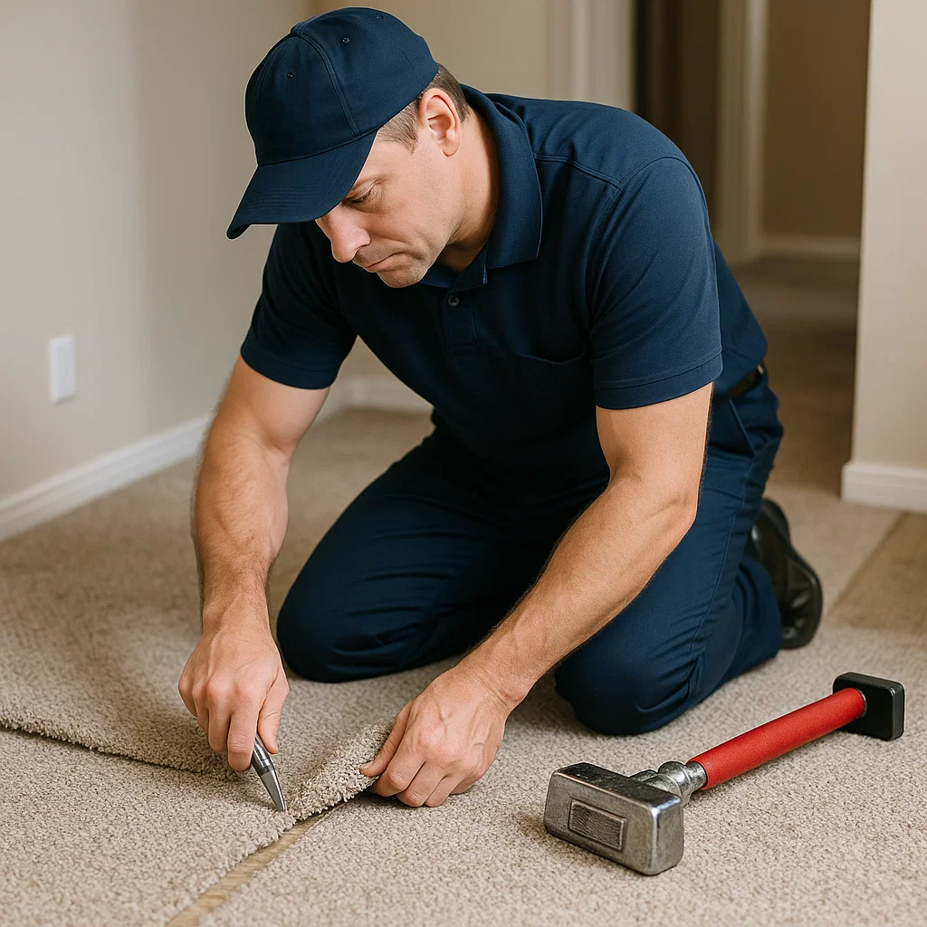 Professional carpet repair specialists at Angelos Hard Floor & Duct Cleaning