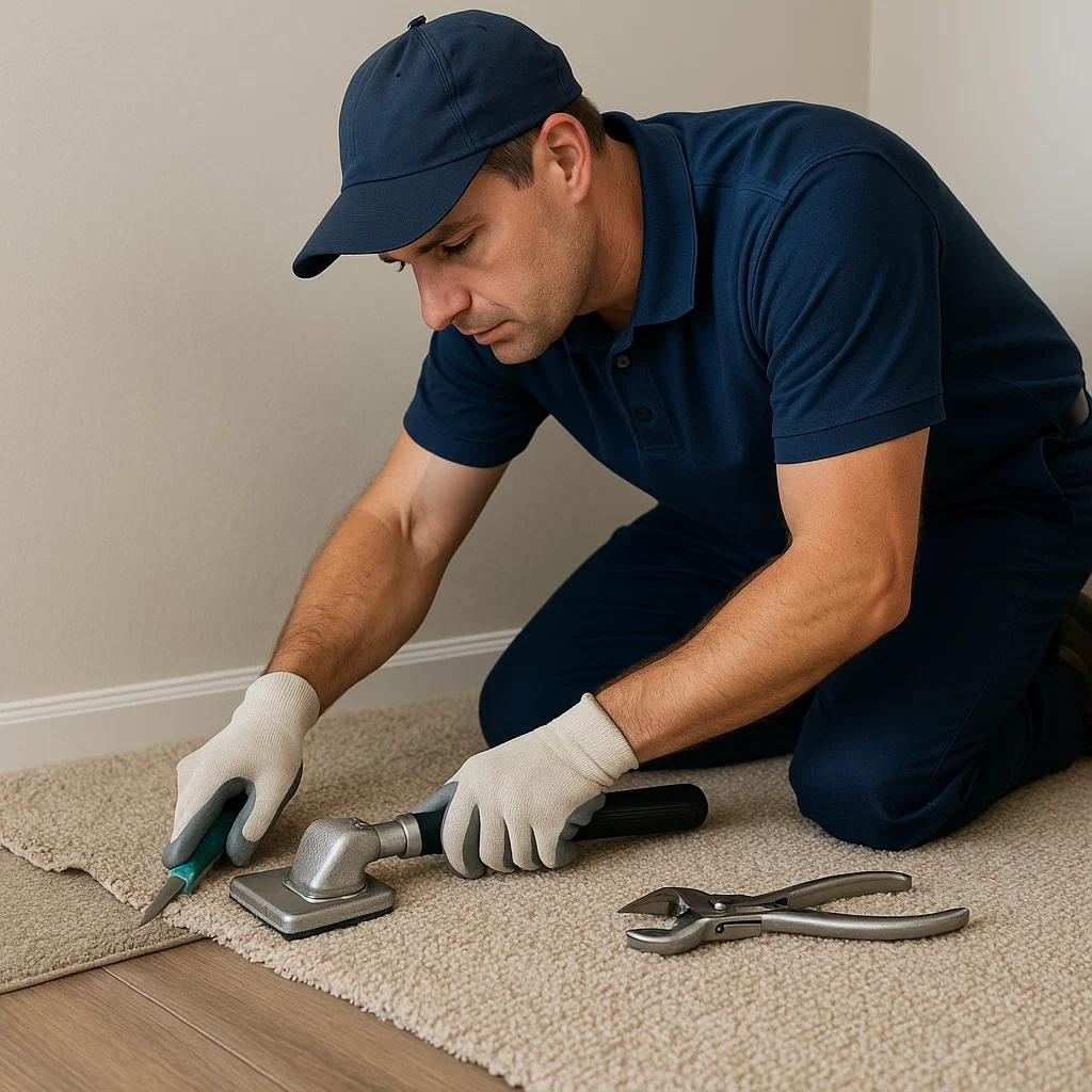 On-site carpet repair specialists at Angelos Hard Floor & Duct Cleaning