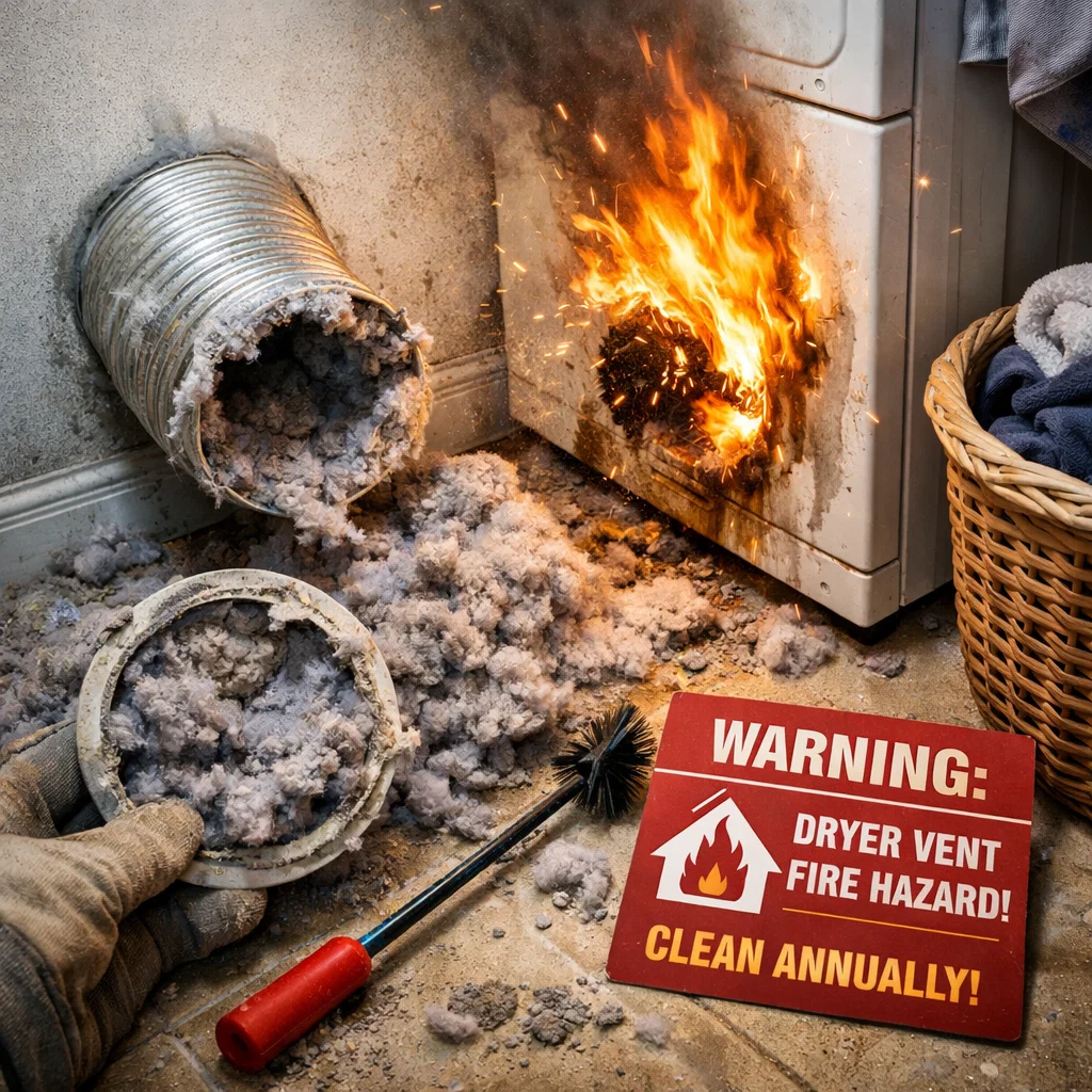 Annual dryer vent cleaning helps prevent fires by removing lint buildup