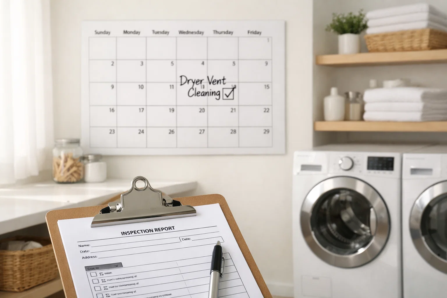 Calendar reminder marked for annual dryer vent cleaning service